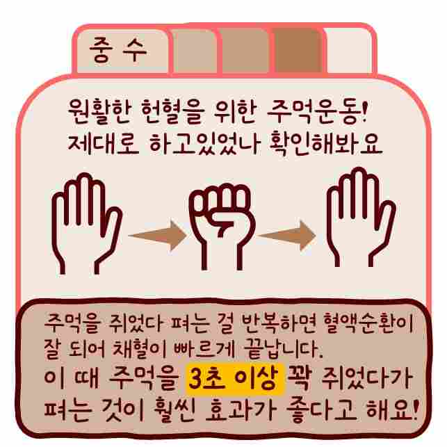 지정헌혈 글을 보고! 길거리 홍보 배너를 보고! 친구의 sns게시물을 보고! 피플을 접하고! 문득 헌혈에 관심이 생겨본 당신이라면? 그런데 한 번도 안해봤는데… 망설이고있다면? 주목!!

초보부터 고수까지! 헌혈 기본 가이드와 팁을 카드뉴스로 담아보았어요.

 

카드뉴스로 구성하느라 가장 핵심적인 부분만 꾹꾹 눌러담아보았는데,

더 자세한 정보는 적십자 홈페이지와 피플 어플리케이션의 커뮤니티와 오픈채팅방, 기타 헌혈 관련 커뮤니티들을 참조해주세요! 


초보편의 자세한 체크사항은 전자문진에서 볼 수 있어요.

일반적인 조건은 만족했을 때,

일시적으로 헌혈이 어려울 수 있는 체크사항들만 담아보았어요:D

​
헌혈한 혈액은 환자분들께 직접 수혈되기 때문에 혈액의 상태가 굉장히 중요해요.

어떤 혈액매개의 전염병에 감염되었거나, 기름이 너무 많거나 기타 이유로 수혈에 사용되기 어려운 혈액의 경우 폐기되기 때문에 꼭 헌혈 전에는 신경써서 컨디션 관리를 해주세요!

또한 귀를 뚫을 때 혈액에 세균감염의 위험이 있기 때문에 최소 1달은 헌혈이 금지돼요.

특정 성분의 여드름, 탈모치료제나 치료용 약물들도 헌혈 부적격 사유가 될 수 있어요.

헌혈자 본인의 건강을 위해서라도 헌혈은 최상의 컨디션일 때! 찾아주세요

​

처음 헌혈하러 가면 직원분들이 자세히 알려주시는 주먹 꾹꾹이 운동!

빠르게 쥐었다 폈다하는 것보다도, 3초 이상 꽉! 쥐었다가 펴는 것이 더 효과적이라고 하니 참고해주세요


혈액 검사결과는 꼭 확인해보세요!

헌혈을 하면 봉사도 하면서 자연스럽게 내 건강관리도 할 수 있어요

또한 피플앱에서 헌혈 인증과 함께 실천한 나눔의 경험을 나눠보면,

뿌듯함도 두배로 다가올거에요

​

번외1,2에서는 성분헌혈과 조혈모세포 기증, 헌혈증 기부 등에 대해서 다뤄볼 예정이었는데요, 생각보다 분량이 길어져 다음 게시물로 뵙도록 하겠습니다!


블로그 https://blog.naver.com/harin1551/223225914245

인스타 https://www.instagram.com/p/Cx3BGWpyMdC/?utm_source=ig_web_copy_link&igshid=MzRlODBiNWFlZA==
​